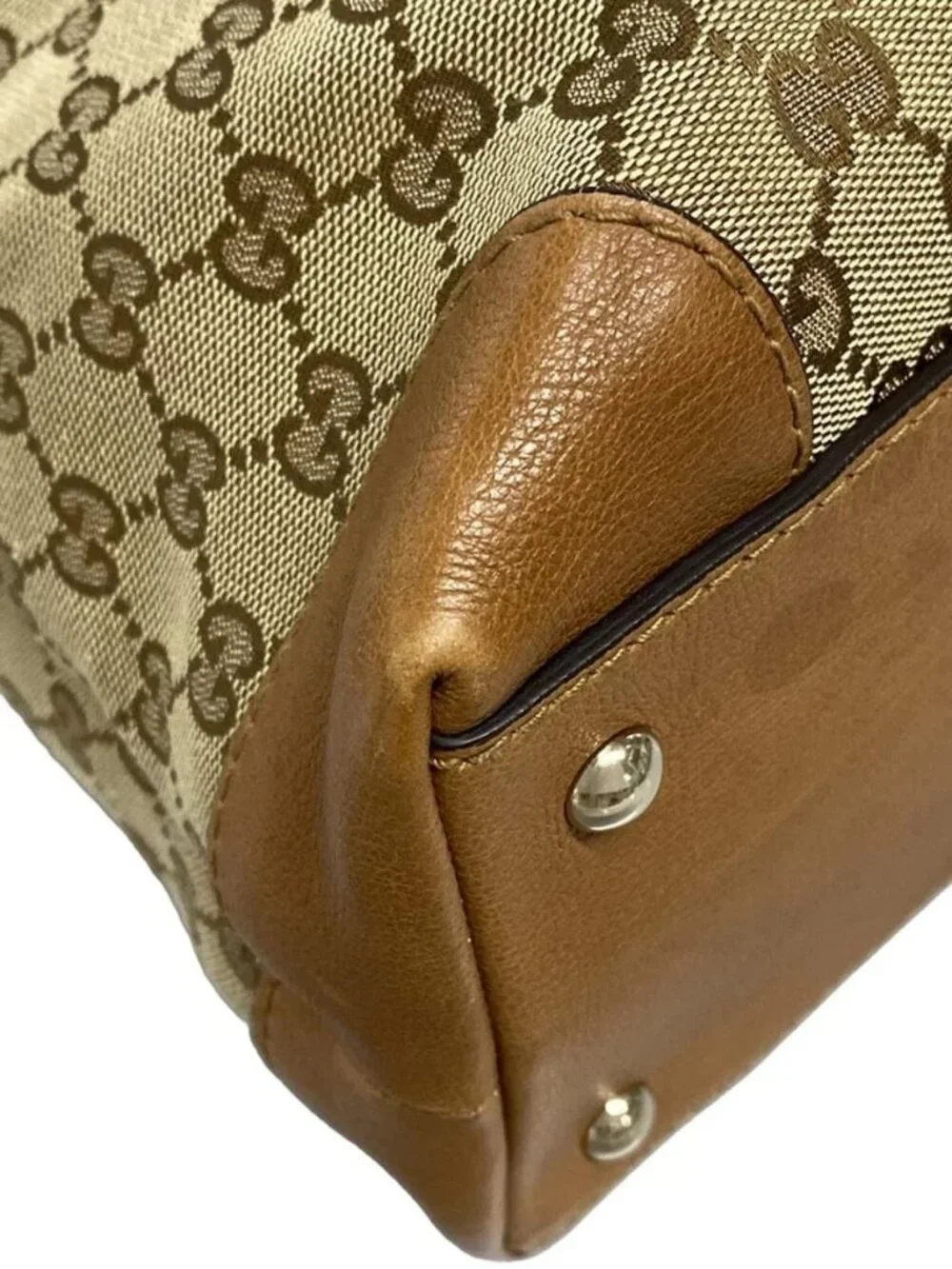 GUCCI Marrakech 295326 Dark Brown Beige Light Brown Jacquard Leather Tote Bag - Picture 6 of 15